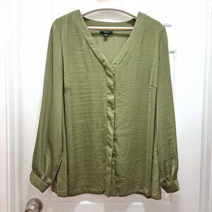 Alfani Green V-Neckline Button Up Blouse Size 2X